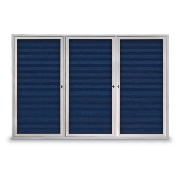 United Visual Products 30"x36" 1-Door Enclosed Outdoor Letterboard, Blue Felt/Satin Alum UV1166DSD3036-SATIN-BLUE
